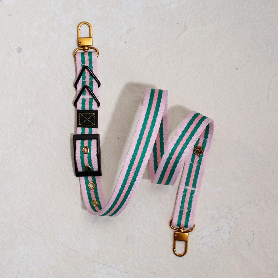 pink green strap for bags with gold hooks