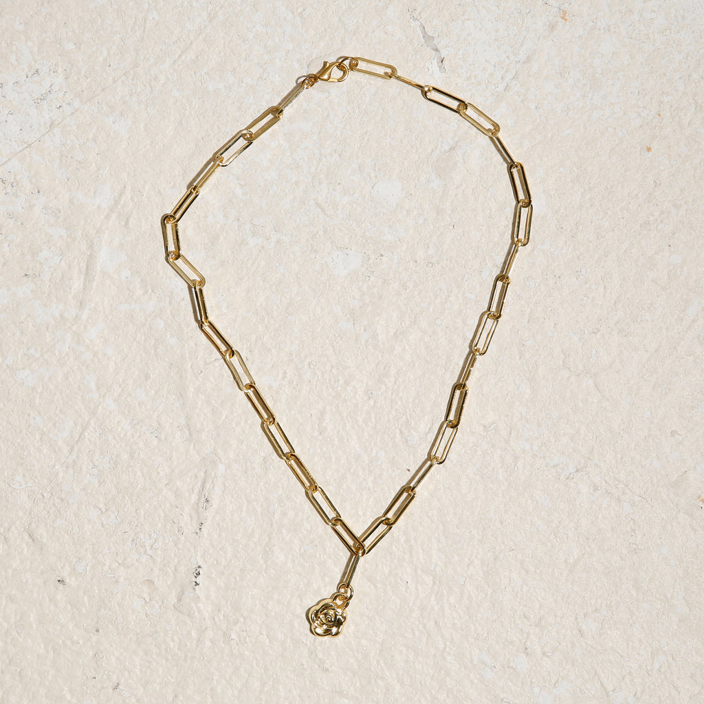 gold chain necklace with rose pendant