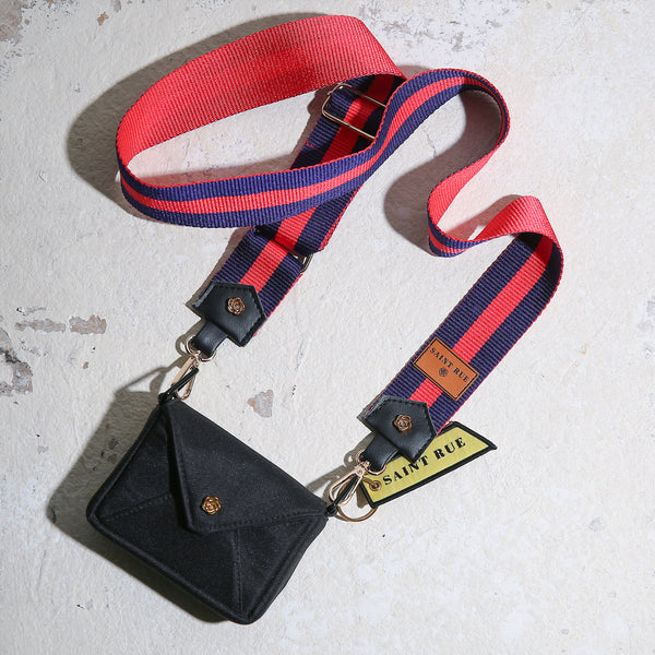 red blue striped bag strap