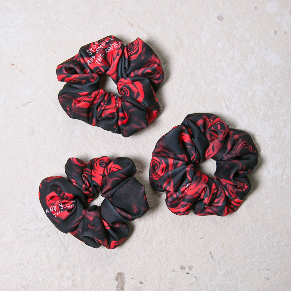 red rose hair scrunchies