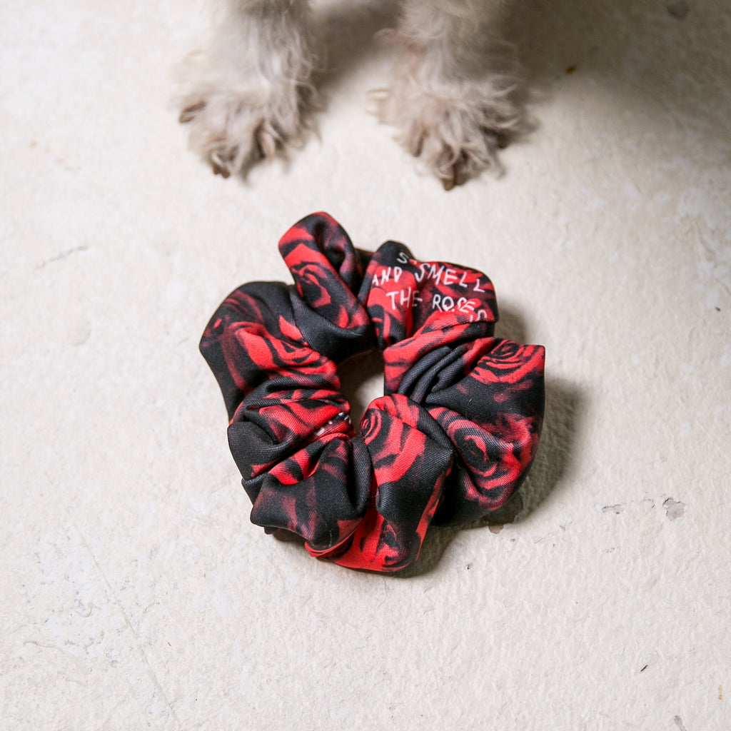 red rose hair scrunchie dog paws