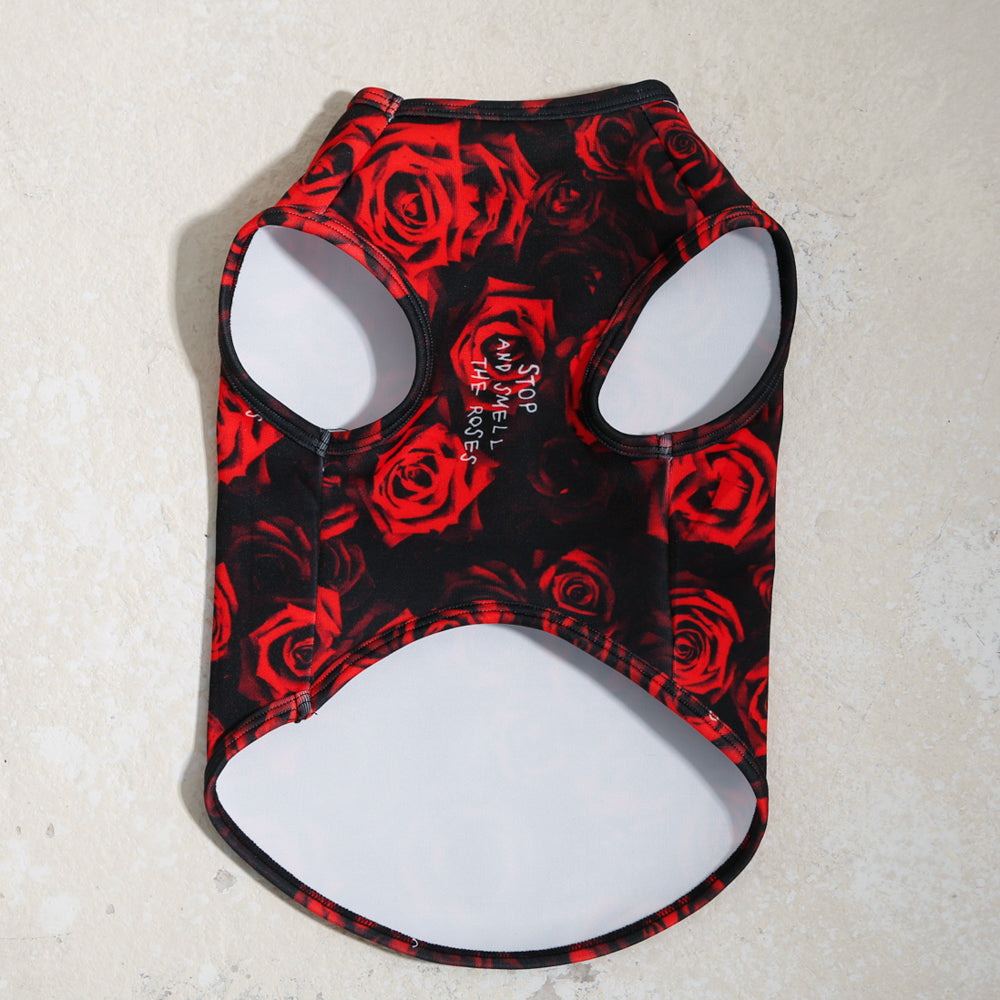 dog tank top with red rose designs